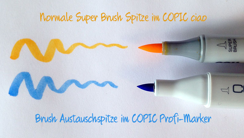 Vergleich zwischen Super Brush Spitze und Brush Spitze für COPIC Marker