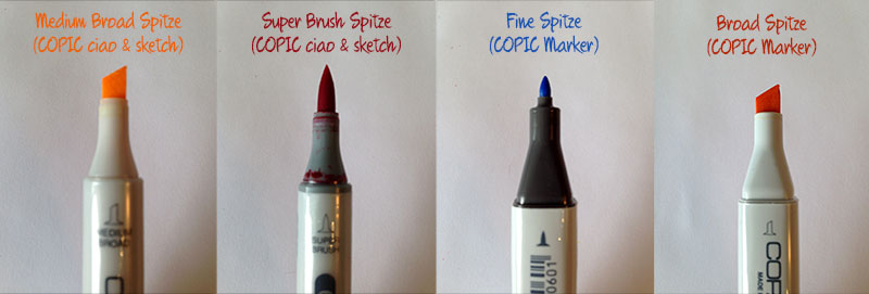Vergleich Copic Marker Spitzen: Medium Broad, Super Brush, Fine, Broad