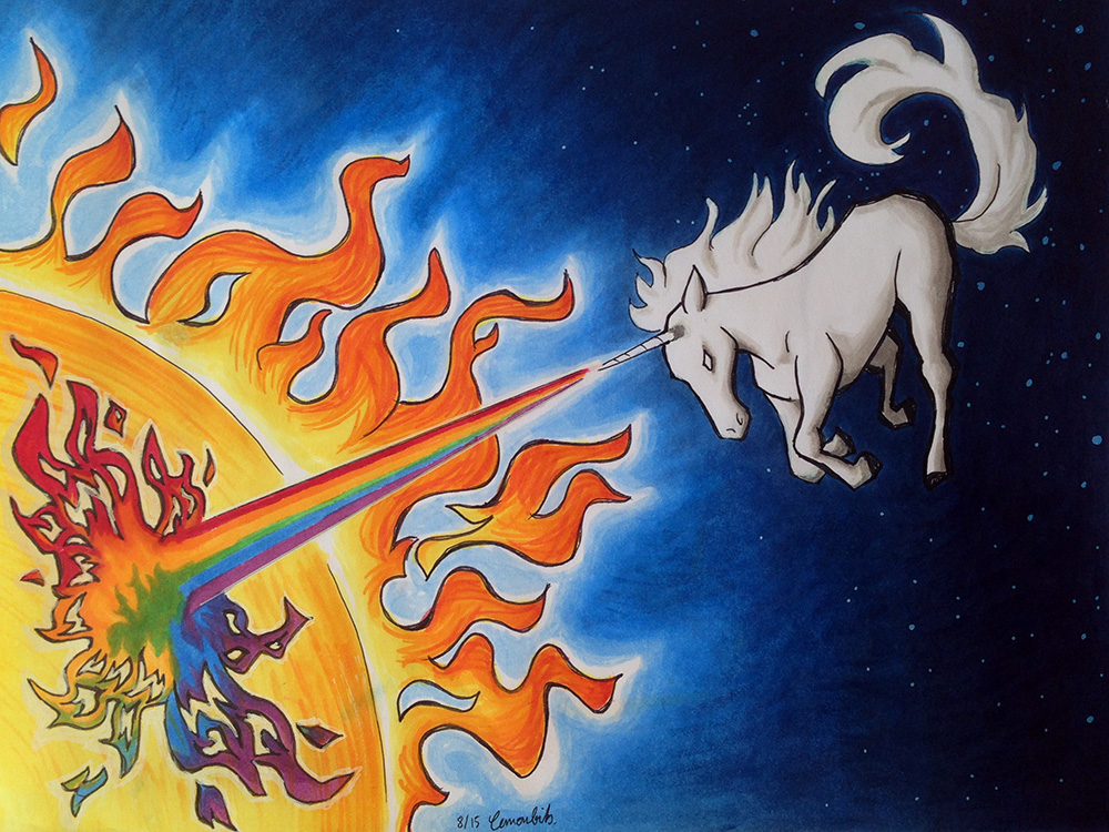 Unicorn Making Fire In Outta Space © Lemonbits.